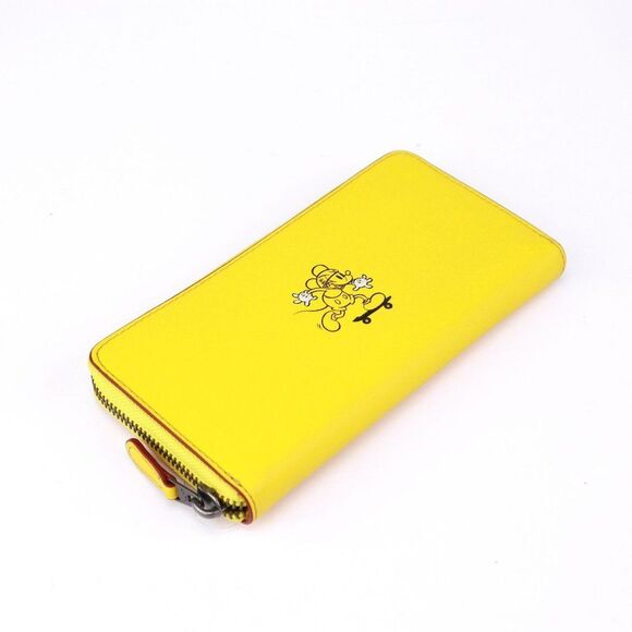 New Coach Disney Mickey Riding Skateboard Accordion Zip Wallet Banana Yellow - Picture 6 of 12